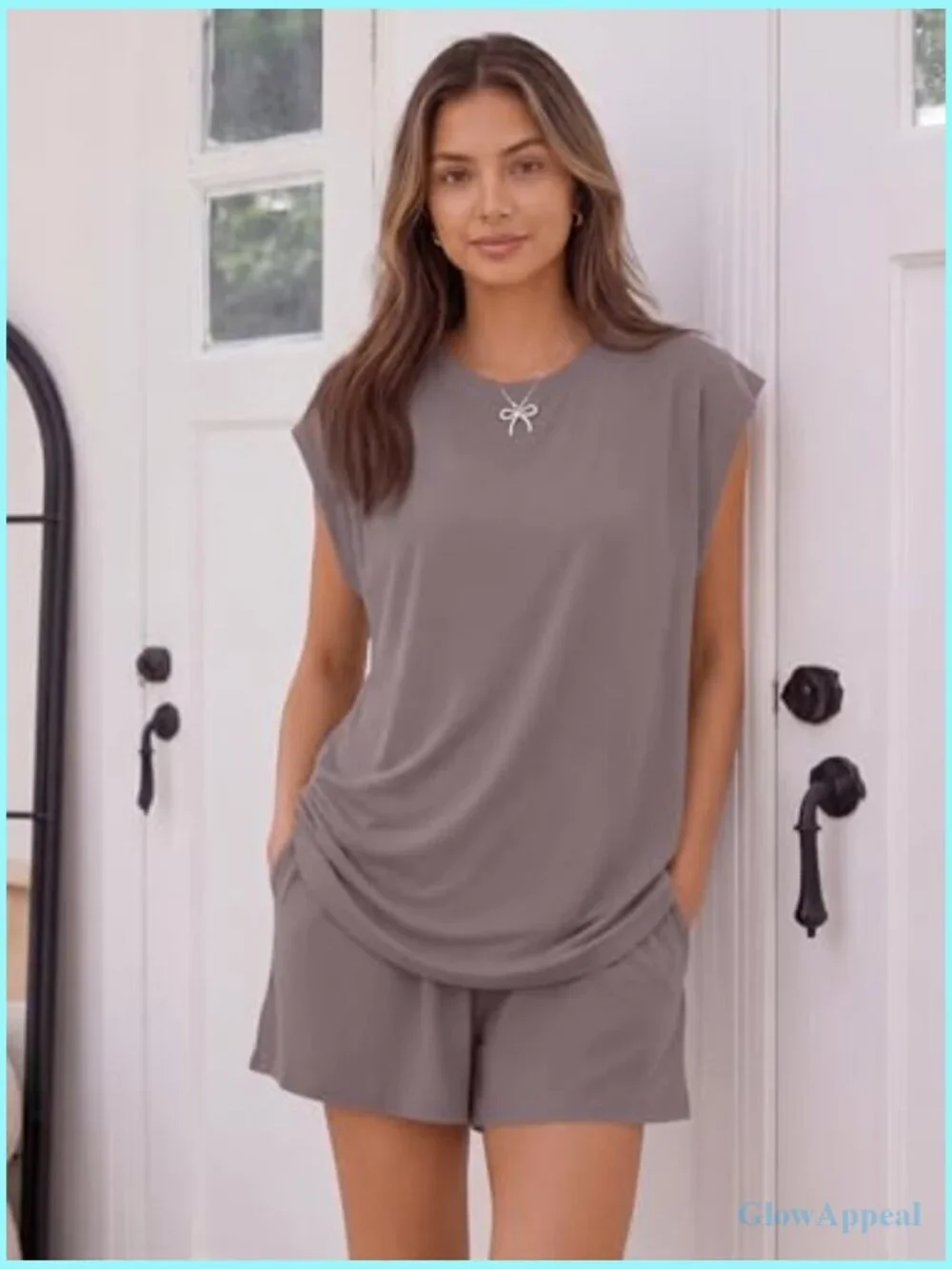 Matching Lounge Set Cap Sleeve Top & Loose Shorts with Pockets
